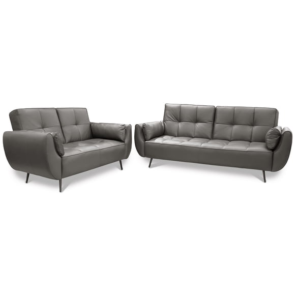 Sala de Piel Genuina 3-2 Sofá Cama y Love Seat, 5 plazas, Modelo Toronto, Color Gris Oxford, Elegante, comodo y Moderno, Hecho en Mexico. Medidas: Sofá 220 X 90 X 80 cm, Love Seat 156 X 90 X 80 cm.