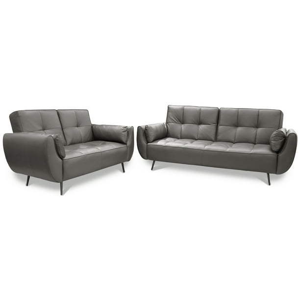 Sala de Piel Genuina 3-2 Sofá Cama y Love Seat, 5 plazas, Modelo Toronto, Color Gris Oxford, Elegante, comodo y Moderno, Hecho en Mexico. Medidas: Sofá 220 X 90 X 80 cm, Love Seat 156 X 90 X 80 cm.