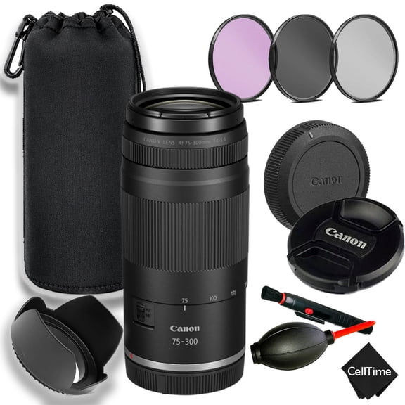 Canon RF 75-300mm F4-5.6 Lens with Lens Pouch and 3pc Filter kit