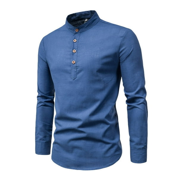 Mens Casual Shirt Stand Up Collar Ergonomic Mens Slim Half Open Shirt Long Sleeve Breathable For Daily Wear ANGGREK Otros