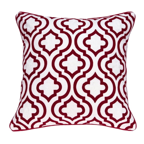 Parkland Collection Nilam Red and White Decorative Throw Pillow, 20 x 20 Cotton Square Pillow