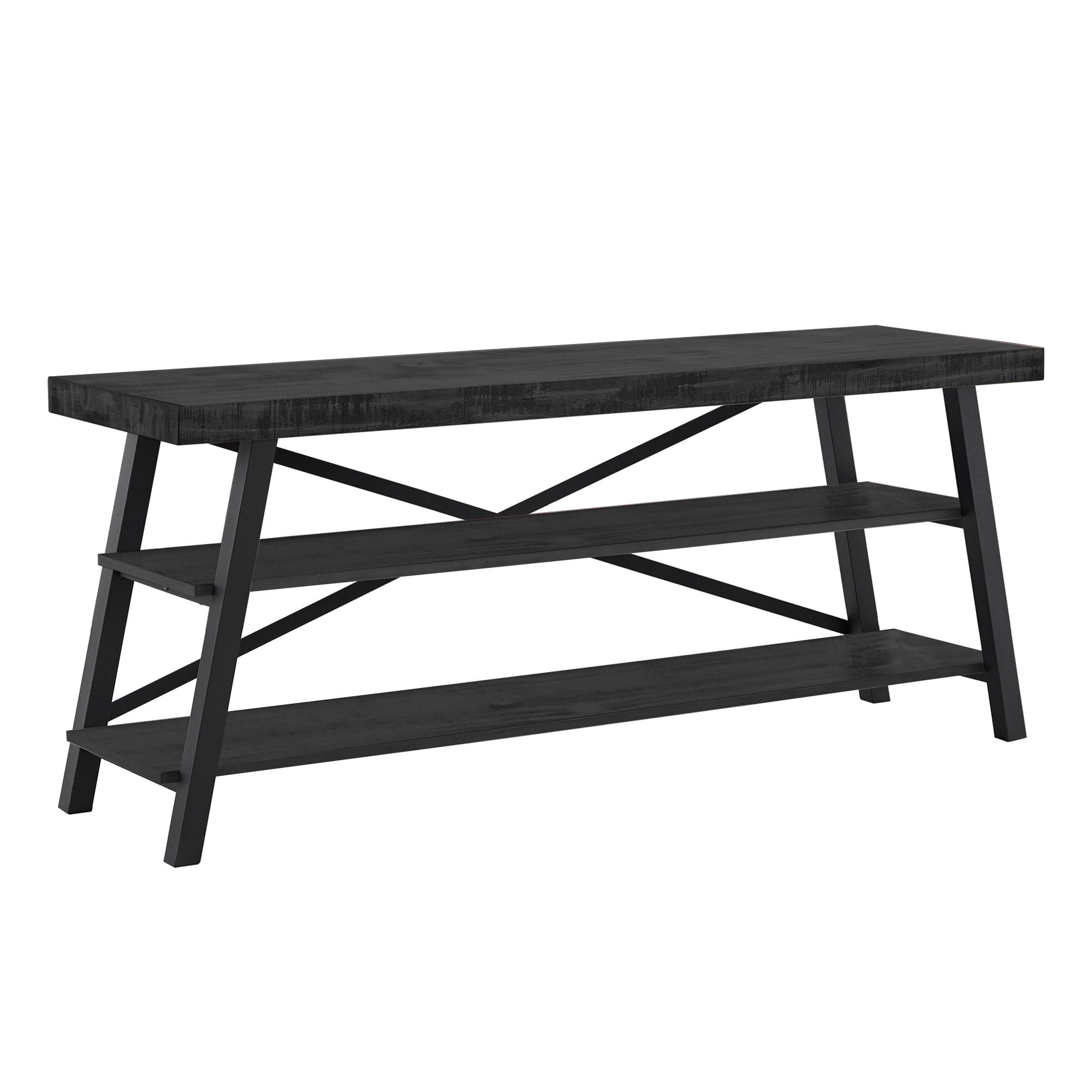 Weston Home Westyn Rustic X-Base Wood and Metal TV Stand for TVs up to 65", Black Finish