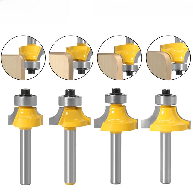 4-Piece High-End Alloy Round Corner Router Bit Set with 6 Ergonomic 6.35mm Diameter Handles – Sharp, Precise R-Angle Trimming Tools for Versatile Cutting Tasks, Compatible with Multiple Machine Beds