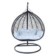 thumbnail image 4 of LeisureMod Hanging Swing Chair Two-Person Seater Teardrop Design Weave Pattern in Black Stainless Steel Frame with Removable Cushion for Indoor and Outdoor Recluse Collection in Light Grey, 4 of 10