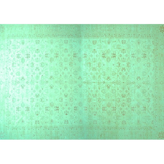 Ahgly Company Machine Washable Indoor Rectangle Oriental Turquoise Blue Traditional Area Rugs, 7' x 10'