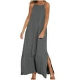 thumbnail image 6 of ZQUUVOU Women's Summer Dress Spaghetti Strap Solid Color Maxi Dress Dark Gray,M, 6 of 9