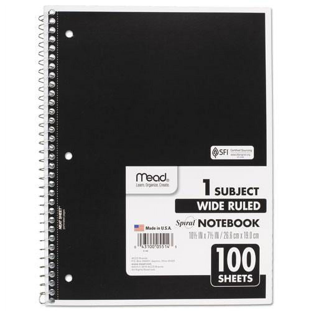 Spiral Notebook, 3-Hole Punched, 1 Subject, Wide/legal Rule, Randomly Assorted Covers, 10.5 X 7.5, 100 Sheets | Bundle of 10 Each