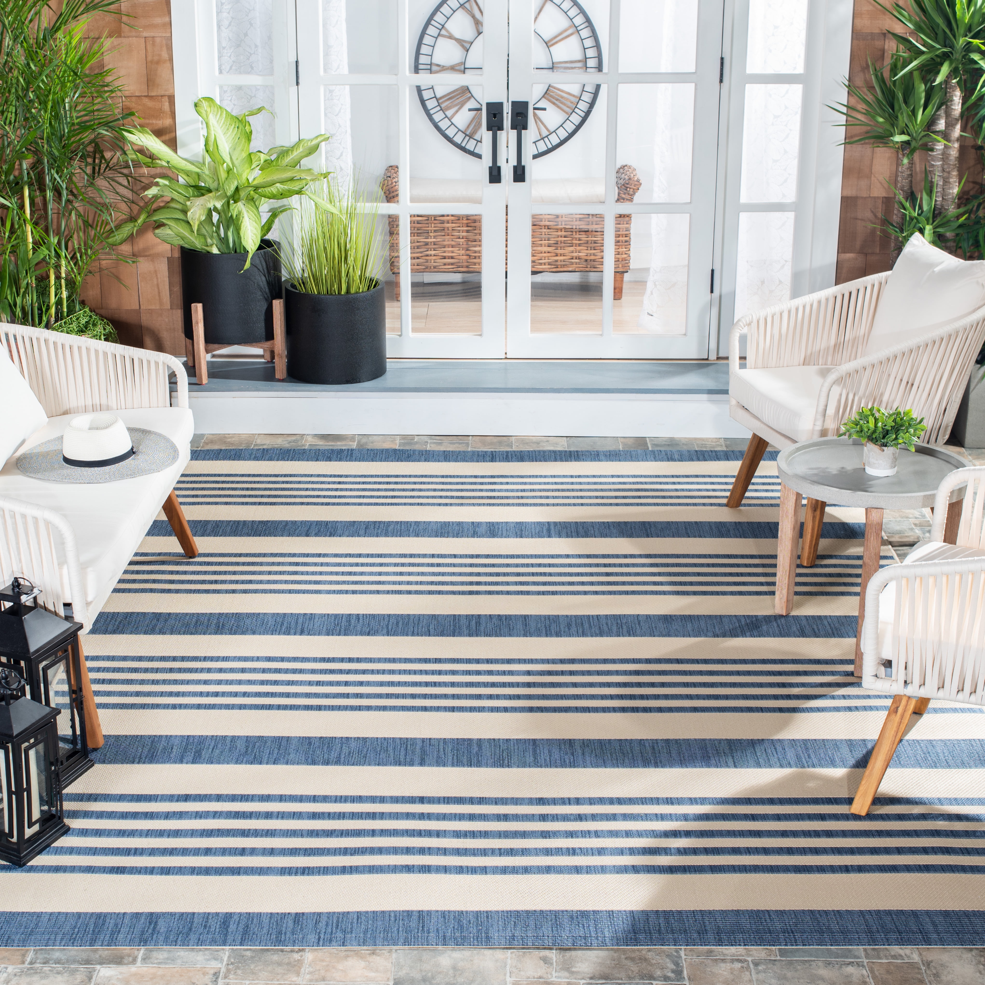Safavieh Courtyard Caroline Striped Indoor/Outdoor Area Rug, Beige/Blue, 8' x 10'