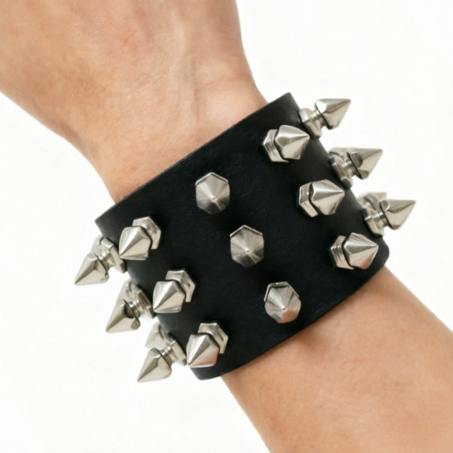 Leather Bracelet Combo Metal Star & Spike Inlay Grunge & Punk