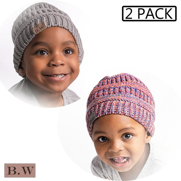 Satin Lined Winter Hats for Toddlers | Slouchy Knit Beanie for Girls with  Natural Hair |Children | Orange Purple Mix & Gray Hat Pack of 2 -  