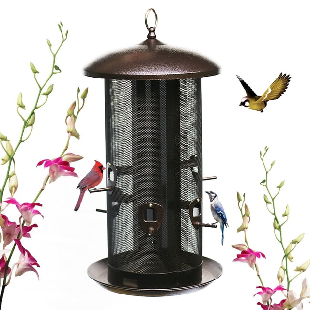 Comedero para aves Nature's Rhythm de metal con doble compartimento para semillas 24 x 24 x 46 cm