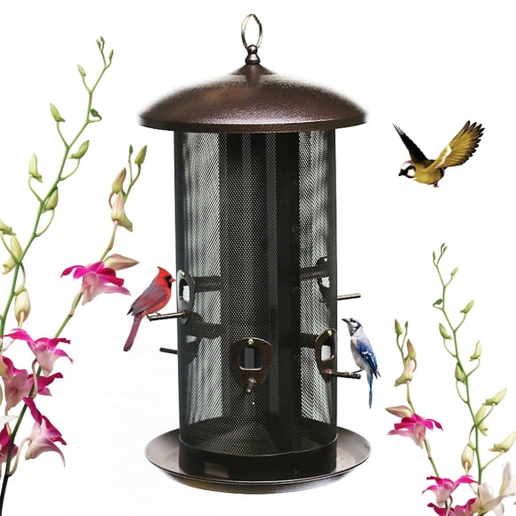 Comedero para aves Nature's Rhythm de metal con doble compartimento para semillas 24 x 24 x 46 cm