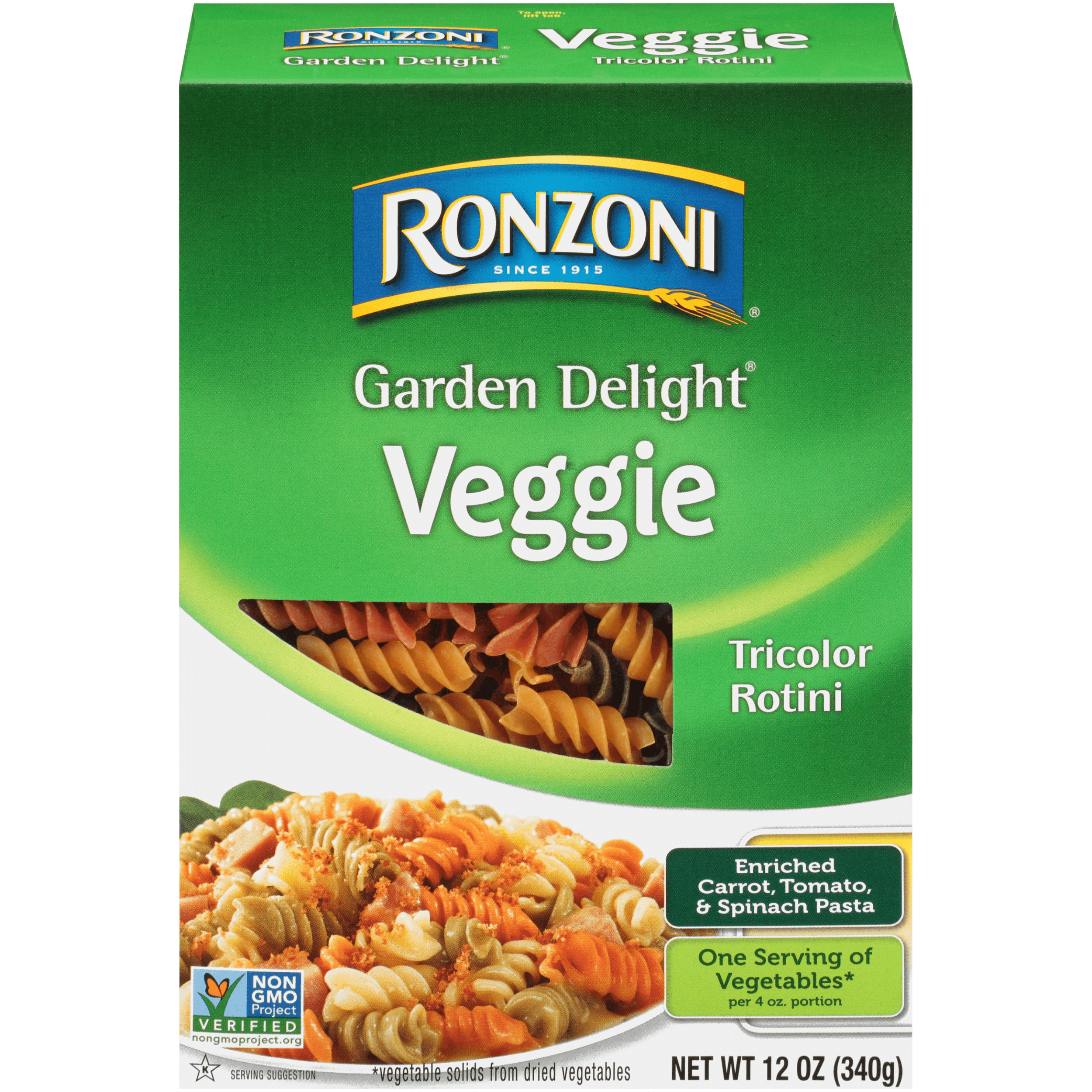 Ronzoni Garden Delight Rotini, 12 oz, Non-GMO Tricolor Pasta