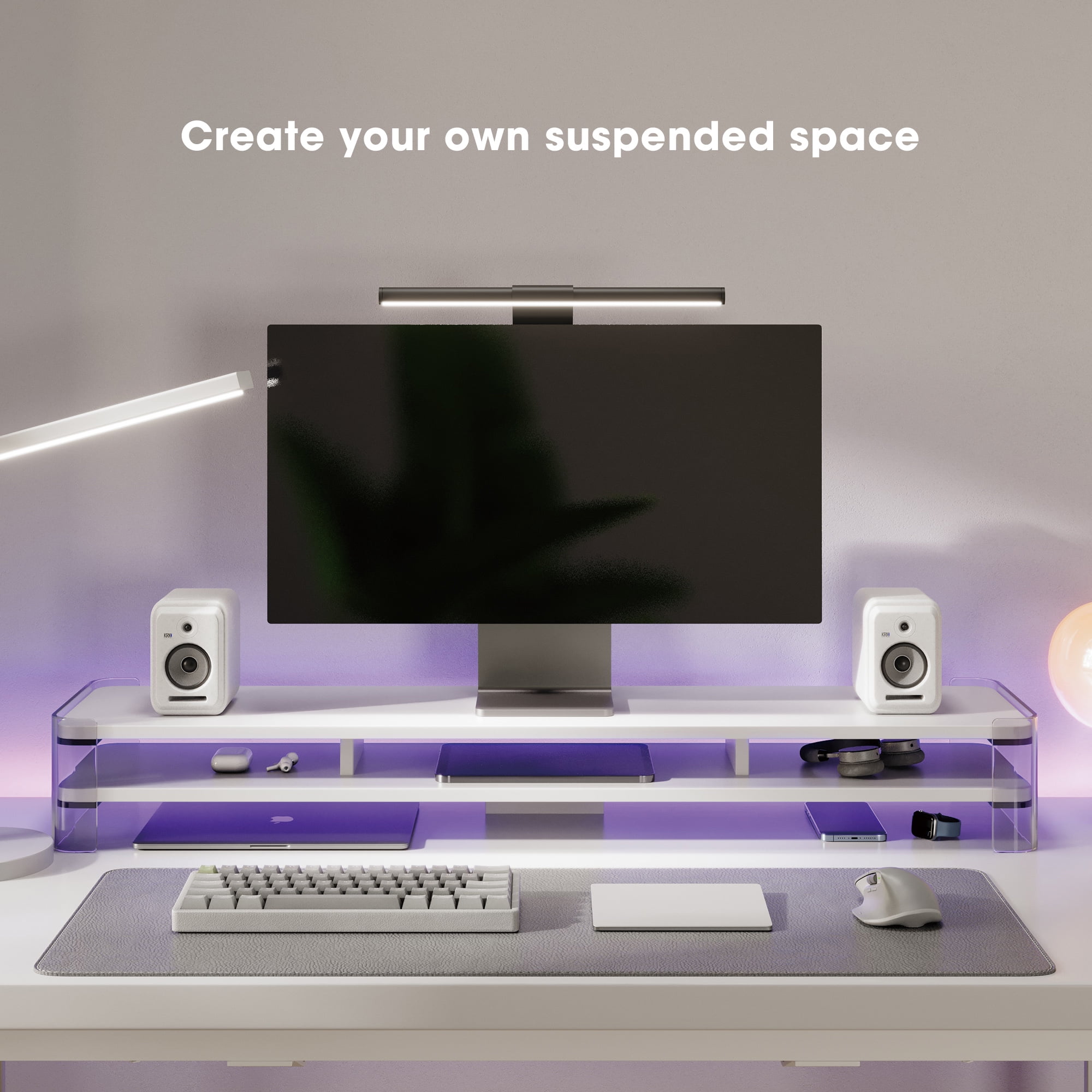 Fenge Acrylic Monitor Stand Riser, 43.1 inch Clear Dual Acrylic Computer Monitor Stand for 2 Monitors