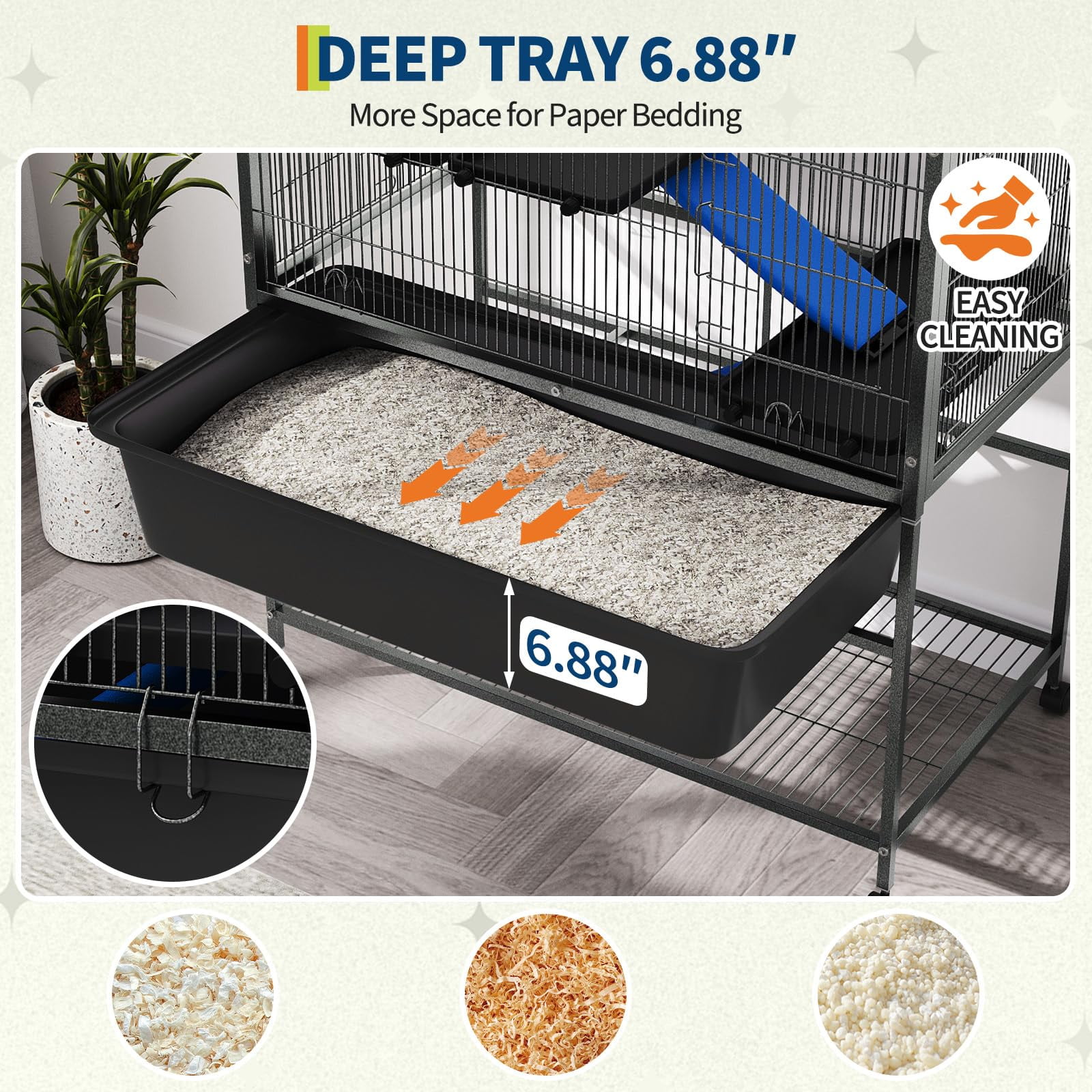 Ataucjin Multi-Level Metal Bird Cage for Small Pets, Removable Platforms & Deep Slide-Out Tray - Lockable Wheels & Storage Shelf,Ideal for Ferrets, Chinchillas, Rabbits, Squirrels