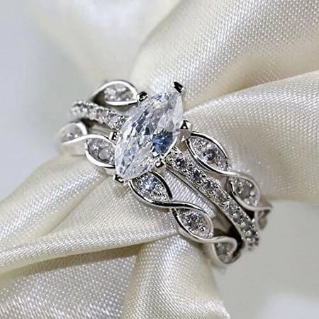 3Ct Marquise Cut Simulated Diamond Women's Engagement Ring Set 14K White Gold Plated