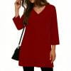 Dagugfen Tunic Tops for Women Loose Fitted 3/4 Sleeve Crew Neck Long Shirts Side Slit Casual Leisure Shirts Solid Color