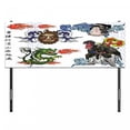 thumbnail image 3 of Dragon Headboard, Japanese Manga Dragon with a Man with Kimono Geisha Tribal Characters, Upholstered Decorative Metal Bed Headboard with Memory Foam, Full Size, Green Blue, by Ambesonne, 3 of 4