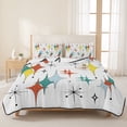 thumbnail image 3 of Twin Quilt Set 68''x86'', Middle Century Lightweight Summer Bedspread Coverlet Set with 2 Pillow Shams, Boho Abstract Art Teal Orange Rhomboid Breathable All Season Quilt Bedding for Dorm/Bedroom, 3 of 9