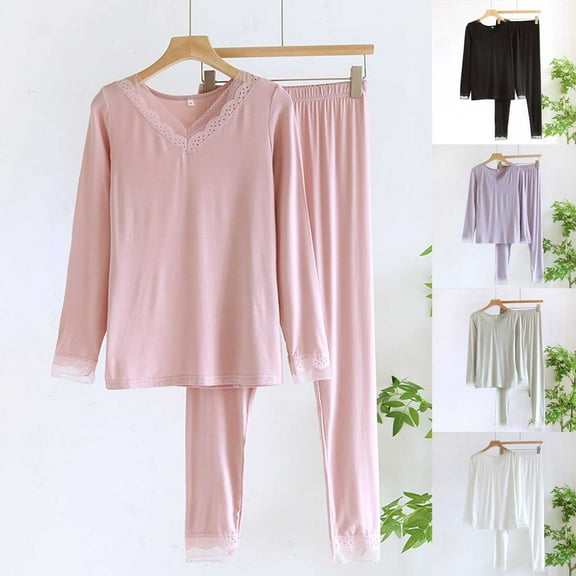 THDHVS Pajamas for Women Set,Fall Pajamas Women,2 Pack Womens Pajama Sets Long Sleeve Lounge Sets Soft Pjs Sleepwear Loungewear Green L