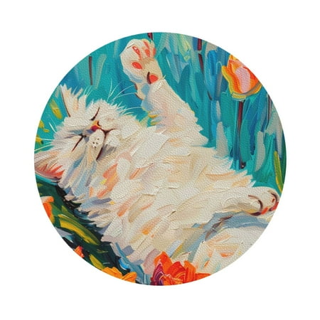 

Ocsxa Playful Floral Cat Coasters for Drinks Leather Coasters Set of 4 for Coffee Table for Housewarming Kitchen Bar Decor One Size