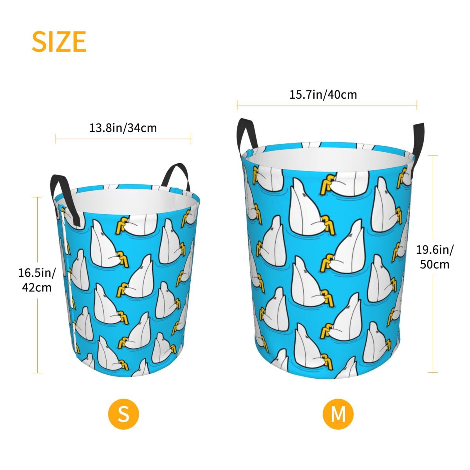 Gukieu Duck Dives Print Round Dirty Clothes Bag, Waterproof Standing Home Bathroom Storage Basket Car Trunk Storage Bag-