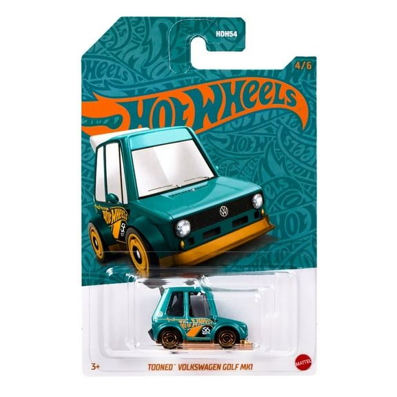 Hot Wheels Tooned Volkswagen Golf MK1 1:64 Scale Die-Cast Toy Vehicle Turquoise- & Copper-Colored Deco