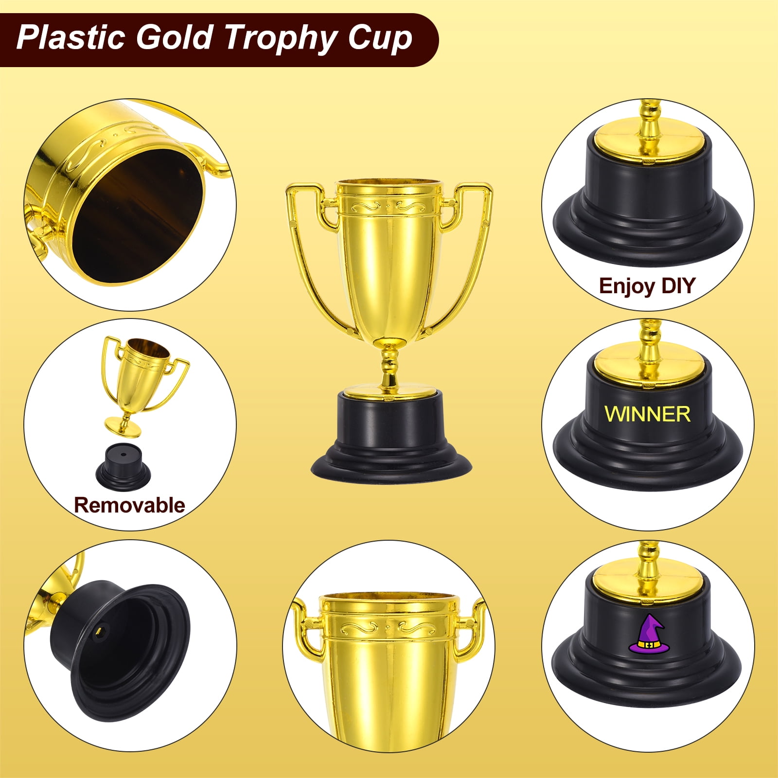 Uxcell 100Pcs Mini Gold Trophies Award Cups Plastic 3.3Inch Small Trophy Prizes for Sports Soccer Tournament