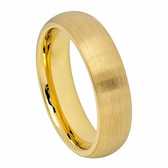 6mm Tungsten Yellow Gold IP Plated Brushed Domed Classic Style Wedding Band Ring For Men Or Ladies