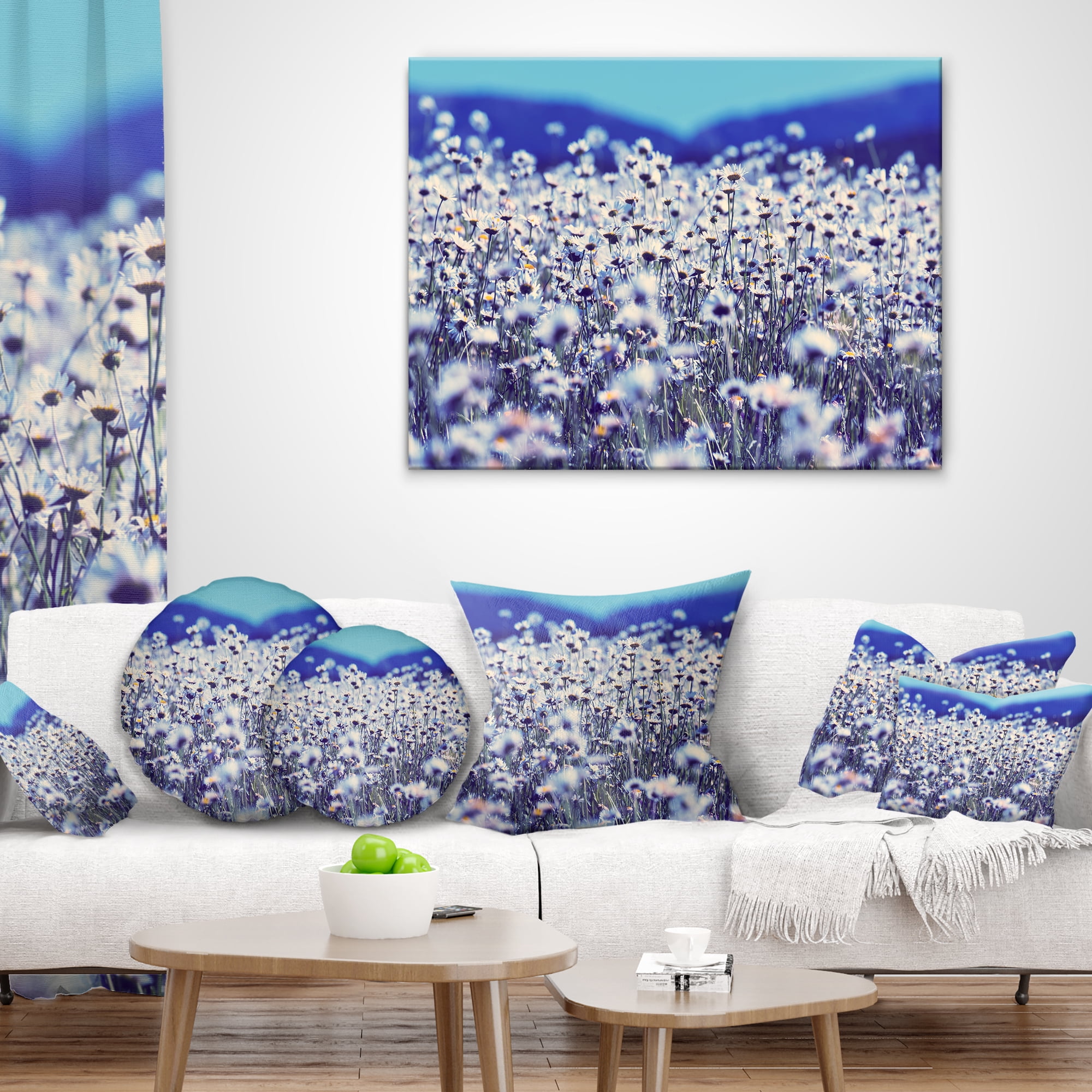 Designart Amazing Light Blue Chamomile Blossom - Flower Throw Pillow - 18x18