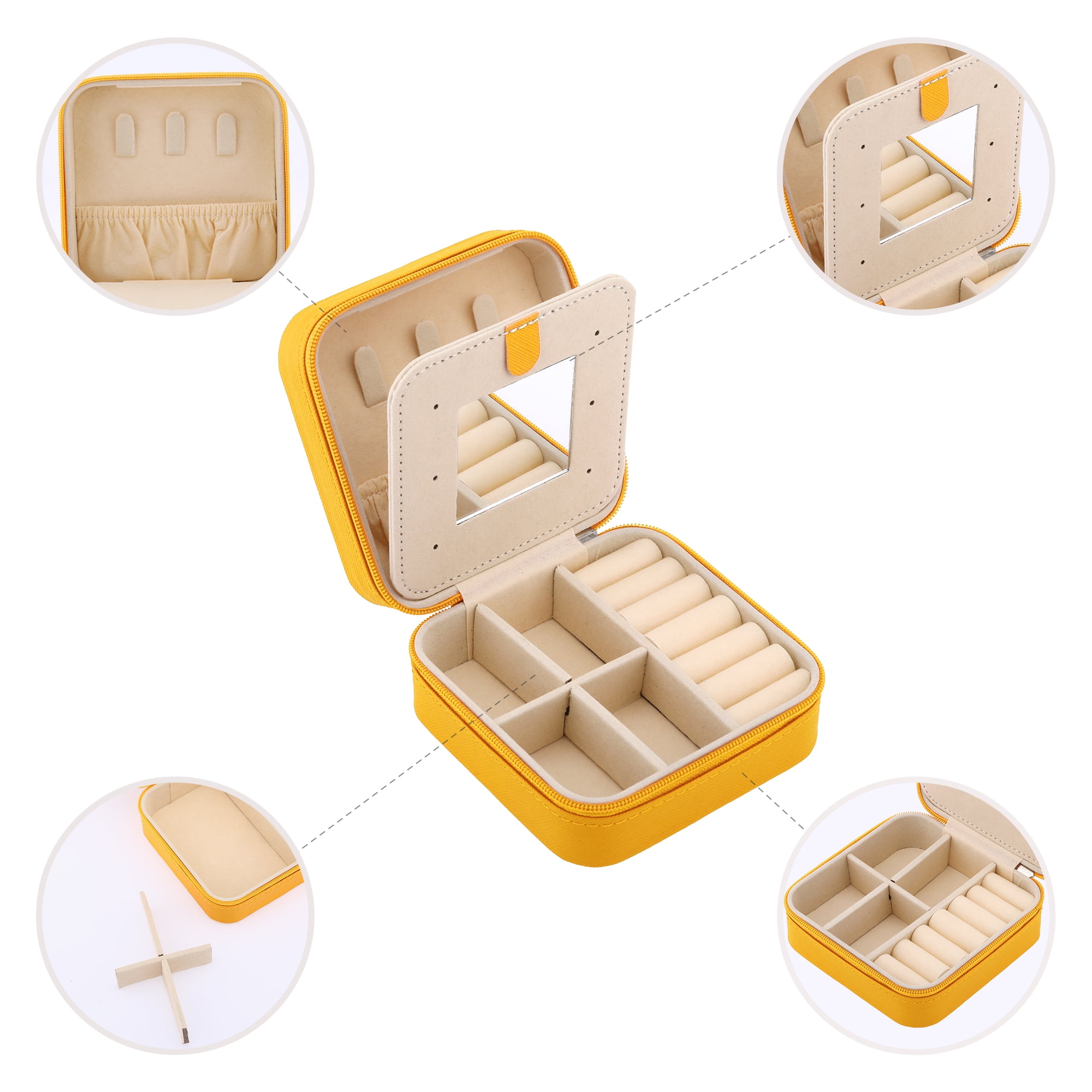 Unique Bargains Mini Travel Jewelry Box with Mirror Yellow