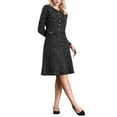 thumbnail image 2 of INSPIRE CHIC Women's A-Line Tweed Dress Long Sleeve Vintage Work Flare Dresses S Black, 2 of 5