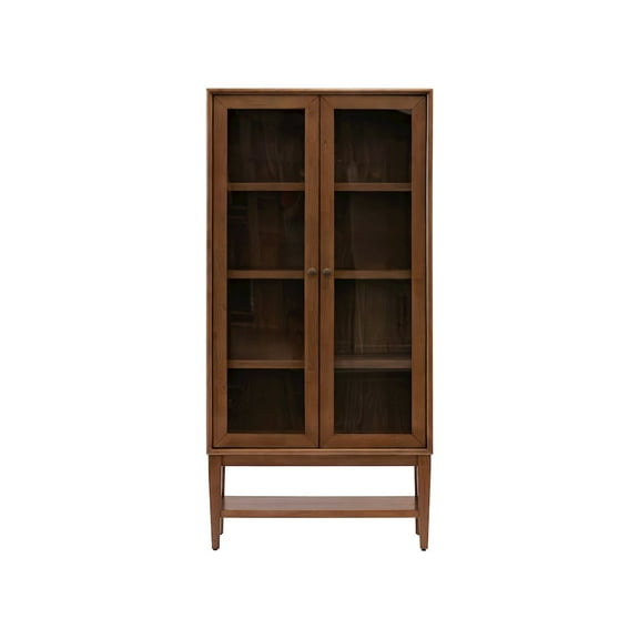 Martin Furniture Mid-Century Modern Wood Dining Display Cabinet, Kitchen Storage, Bookcase, Brown