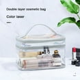 thumbnail image 3 of Clear Makeup Bag, WQFSTORE Double Layer Plastic Cosmetic Bag with Zipper, Waterproof Toiletry Travel Bag Organizer, Silver, 3 of 6