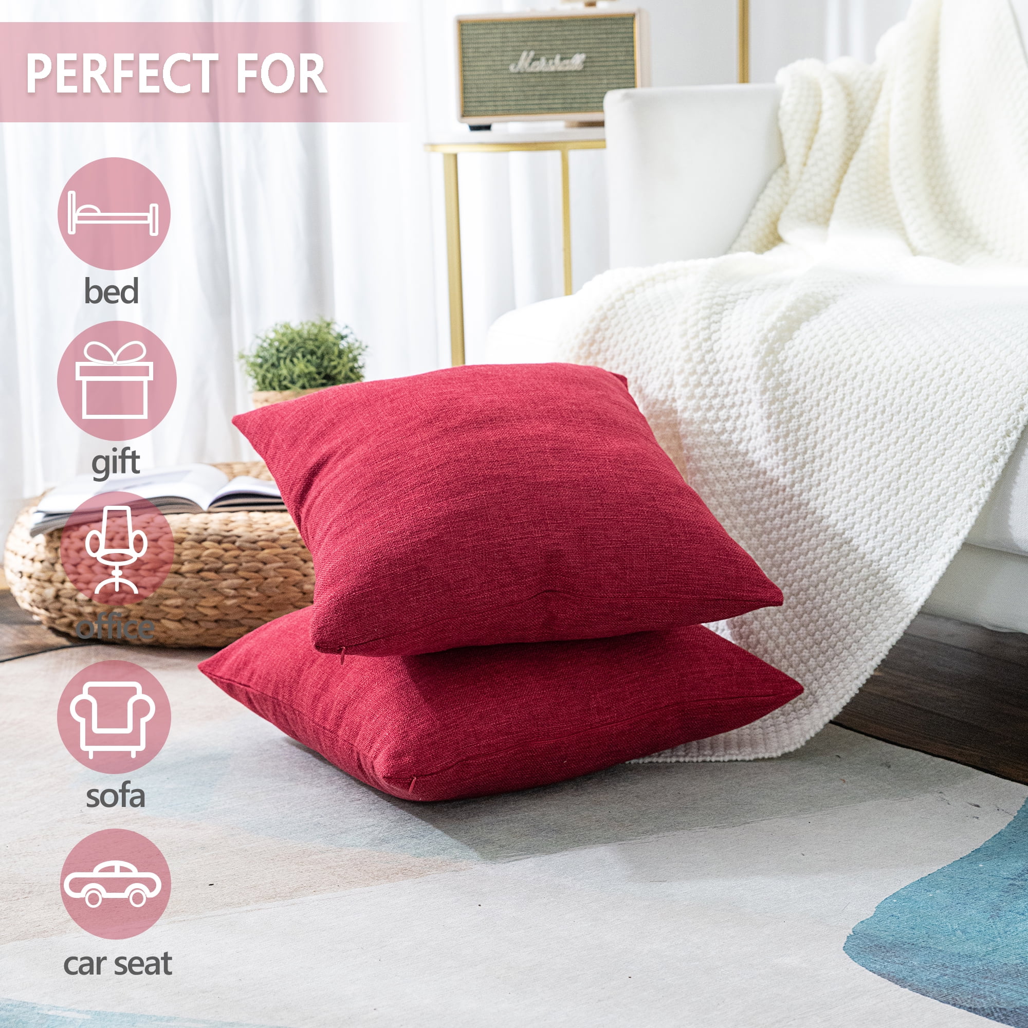 CLEARANCE! Throw Pillows Covers 2 Pack, Premium Linen Rectangle Solid
