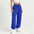 thumbnail image 5 of Womens Jogger Sweatpants Elastic High Waist Solid Relaxed Fit Joggers Ribbed Cuff Casual Athletic Trousers with Side Pockets Blue S, 5 of 6
