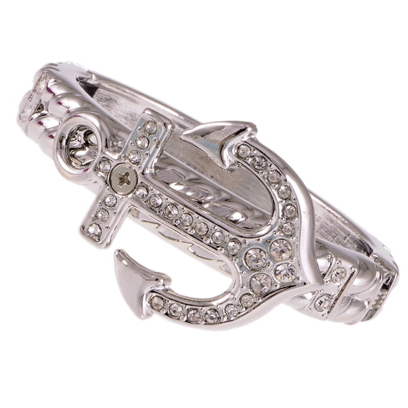 Alilang Omen's Nautical Jewelry Sailor's Anchor Clear Crystal Rhinestone Silvery Tone Fashion Bracelet Bangle