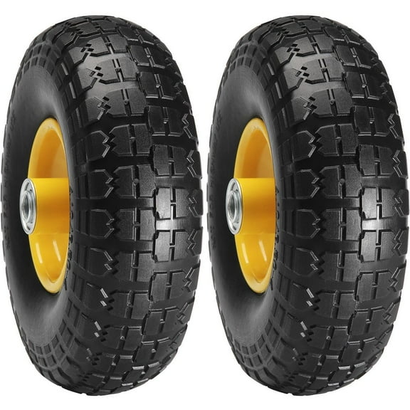 10-Inch Solid PU Run Flat Tires & Wheels 2-Pack - 400lb Dynamic/450lb Static Load for Hand Trucks/Utility Carts/Garden Trailers