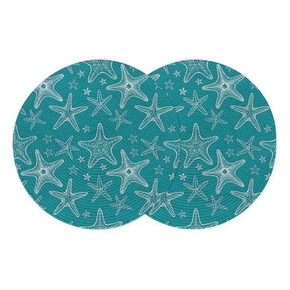 Round Placemats Aqua Blue Starfish 15 inch Set of 2 Table Mats for Dining Table Modern Ocean Coastal Marine Life Heat Resistant Non-Slip Kitchen & Home Decorative Place Mat Set