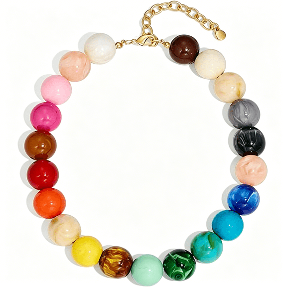 DESIGNICE Women'S Colorful Resin Bead Necklace: Eye-Catching Chunky Chain Choker, Bohemian-Style Summer Jewelry