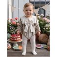 thumbnail image 3 of Cjfdfy Newborn Baby Girls Fall Romper Velvet Bubble Long Sleeve Doll Collar Ruffle Cuffs Jumpsuit With Big Bow Baby Vintage Clothes Infant Cute Coming Home Outfit 0-18M ﻿, 3 of 9