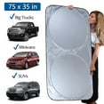 thumbnail image 1 of Parasol Plegable para Parabrisas de Coche IC ICLOVER Bloquear la Luz Del Sol Rayos UV Protector Solar Ventana Delantera Protector de Parasol Verano Invierno para Camiones Furgonetas MPV Vehículos Grandes (75 x35), 1 of 13