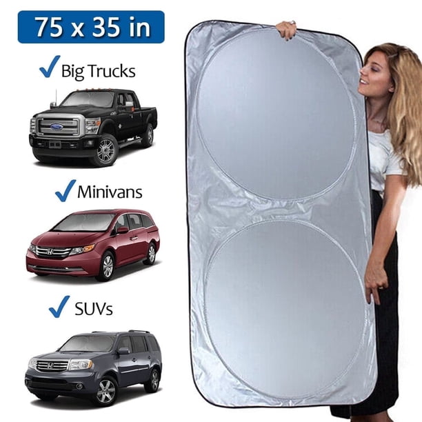 Parasol Plegable para Parabrisas de Coche IC ICLOVER Bloquear la Luz Del Sol Rayos UV Protector Solar Ventana Delantera Protector de Parasol Verano Invierno para Camiones Furgonetas MPV Vehículos Grandes (75 x35)