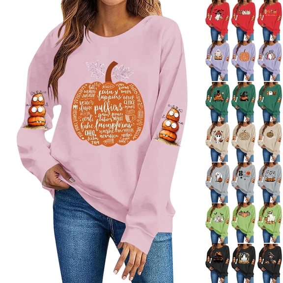 Hvogkswy Halloween Sweatshirt for Women Printed 2026 Long Sleeve Crewneck Sweatshirts Oversized Fall Winter Casual Pullover Tops