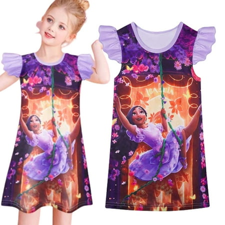 

Encanto Isabella Mirabel Girls Dresses Nightdress Short Sleeve Pajamas Purple