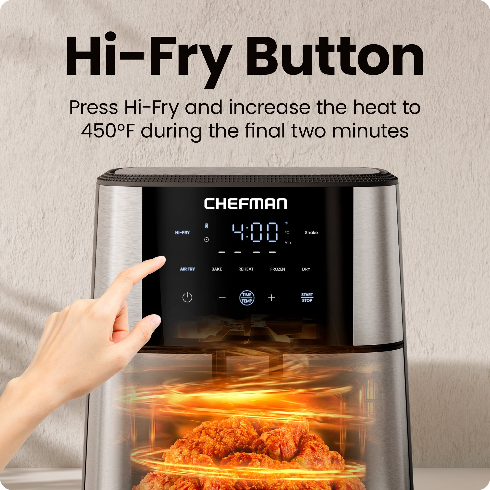 Chefman TurboFry 6-Quart Digital Air Fryer, Touch Controls w/ 5 Cooking Functions – Stainless Steel