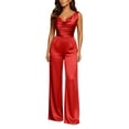 thumbnail image 2 of Elegant Satin Wide Leg Jumpsuit, Sleeveless With Dramatic Neckline, Cocktail Party One-Piece For Evening & Wedding Guest Red S, 2 of 8