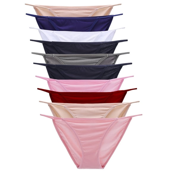 DINGLU 10 Pack Women's High Cut String Bikini Panties Low Waist Stretchy Cheeky Underwear,Size 4