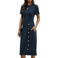 thumbnail image 4 of Women Crew Neck Buttons Decorated Pocket Knitted Midi Dress, 4 of 7