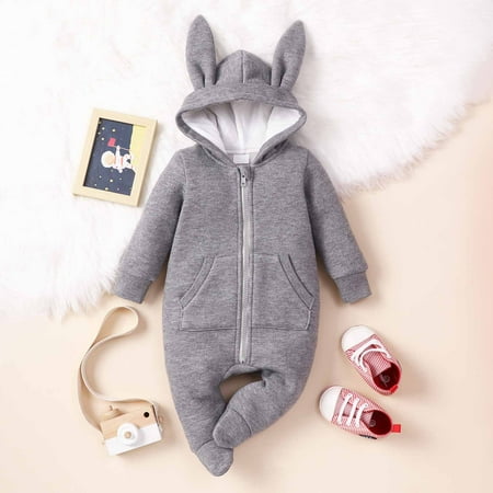 

Juebong Baby Pajamas Spring Autumn Infant Toddler Baby Long Sleeve Hooded Bear Ear Romper With Pockets Jumpsuit Baby Romper for 6-9 Months